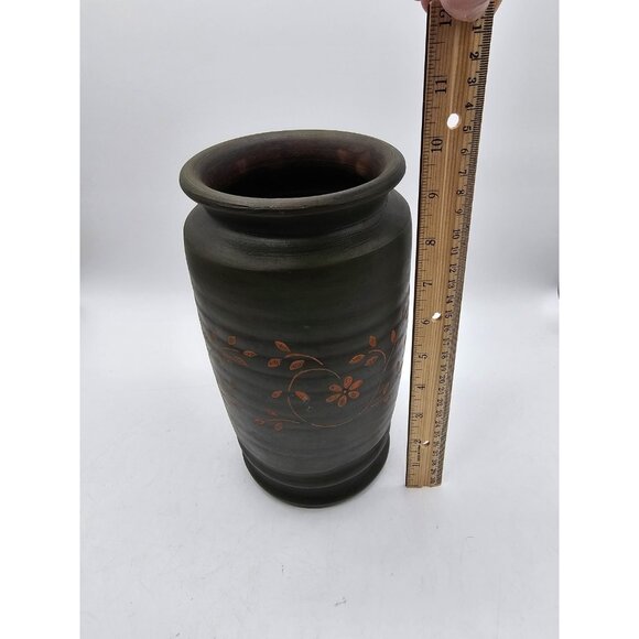 Stoneware Pottery Crock Handpainted Floral Rustic Primitive Utensil Holder Vase - Picture 8 of 11